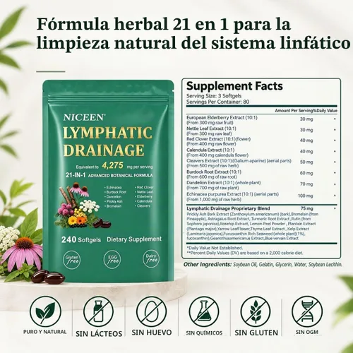 Vista 5 de Suplementos de drenaje linfático, complejo linfático de 480 cápsulas