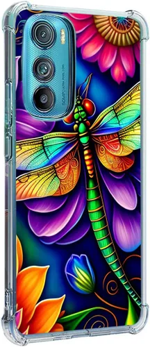 Vista 24 de Funda para Motorola Edge 2022, diseño de flores de mariposa azul, rosa, protección contra caídas, a prueba de golpes, funda protectora de cuerpo
