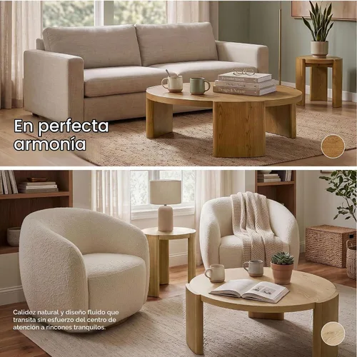 Vista 4 de Furniture of America Carys Mesa de Centro Redonda Moderna de Madera Maciza de 42 Pulgadas con Base de Plinto, Muebles de Sala de Estar para Espacios