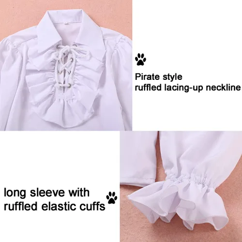 Vista 5 de GRACEART Camisa de pirata medieval para niños, camisa renacentista con volantes, jacobita escocés, Ghillie, color blanco, 2T a 16 años