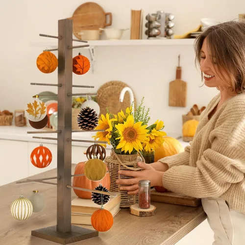 Vista 5 de Árbol de exhibición de adornos navideños de 32 pulgadas, centros de mesa para mesas, soporte para árbol de adornos de mesa, árbol artificial de mesa