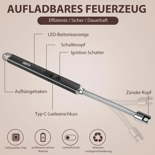 Vista 2 de Encendedor eléctrico de vela recargable USB C de plasma con cuello flexible de 360° resistente al viento para velas profundas, estufa de gas