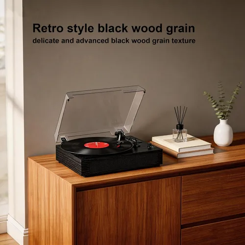 Vista 4 de Reproductor de discos de vinilo con Bluetooth, tocadiscos de 3 velocidades por correa con altavoces integrados, fácil configuración