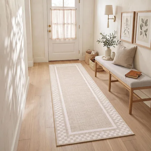 Vista 26 de GarveeHome Alfombra lavable de 5 x 7 pies para sala de estar, alfombra Beige festoneado