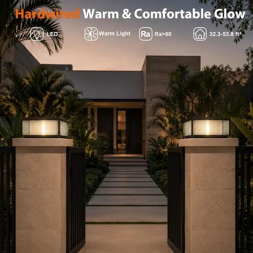 Vista 5 de Lámpara de porche al aire libre, luz grande de pilar de columna de puerta negra de 19.68 pulgadas Modern Black Waterproof Pedestal Bollard