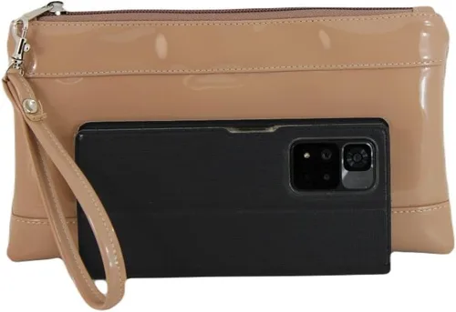 Vista 4 de LONI Adorable bolso de mano de patente para mujer con correa de muñeca desmontable, gris topo