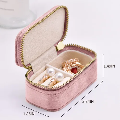 Vista 2 de TAIMY Mini estuche de joyería de viaje, caja de joyería de viaje pequeña de terciopelo, caja organizadora de viaje portátil para anillos, aretes