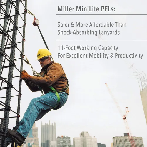 Vista 2 de Miller by Honeywell MiniLite - Limitador de caída personal de 11 pies con mosquetón de acero y gancho a presión, capacidad de 310 libras