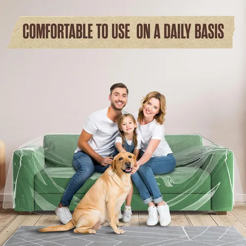 Vista 6 de Houseables Funda de plástico para sofá, fundas de plástico para mascotas, protector de sofá transparente para moverse, protector de sofá biplaza