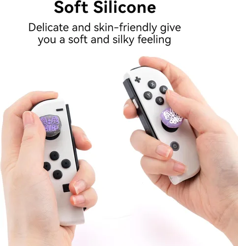 Vista 5 de GeekShare Bonitas tapas de silicona para el pulgar, funda de joystick compatible con Nintendo SwitchOLEDSwitch Lite, 4 unidades, mariposa