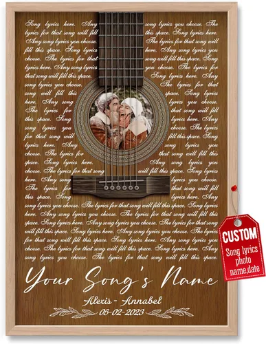 Vista 13 de H-DEWALL póster personalizable con letra de tu canción favorita y foto, lienzo inspirador con marco, arte de pared, regalo romántico para mujer