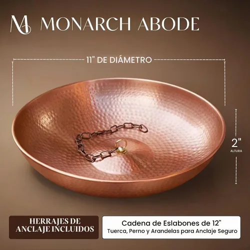 Vista 3 de Monarch Rain Chains 17025 Cuenca de Anclaje de Cadena de Lluvia Martillada a Mano para Bajantes de Canaletas Plato Decorativo de Fuente