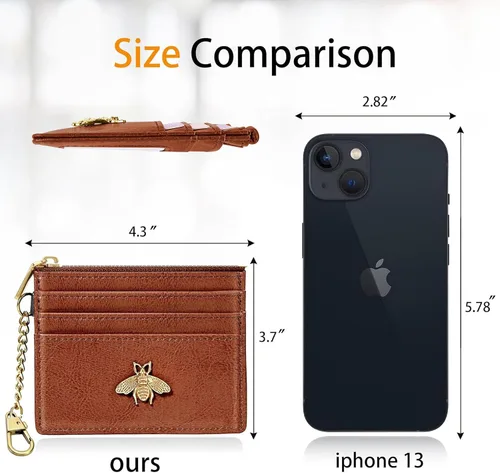Vista 90 de SEAVILIA Tarjetero llavero cartera para mujer con ventana de identificación RFID monedero regalo abeja delgada minimalista pequeña cartera