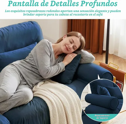 Vista 8 de SoarFlash Moderno sofá reclinable de terciopelo para sala de estar, sofá biplaza para apartamento, sofá de almacenamiento con marco de madera Azul