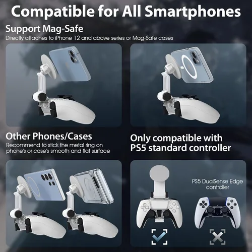Vista 2 de Clip de montaje de teléfono para controlador magnético compatible con controlador PS5 Dualsense, accesorios de soporte ajustable Mag-Safe