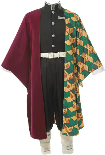 Vista 9 de CR ROLECOS - Disfraz de cosplay de Tanjirou, Zenitsu y Giyuu para anime, kimono de cosplay Negro