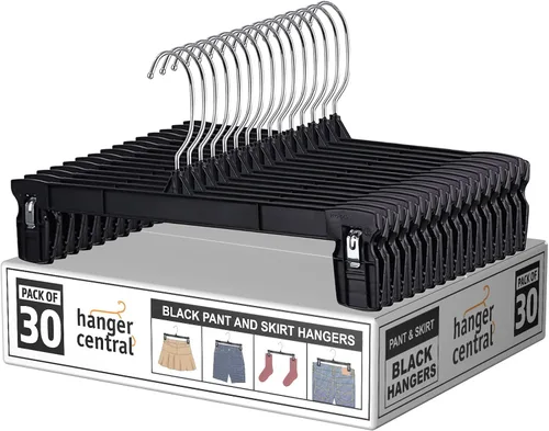 Vista 10 de Paquete de 30 perchas para pantalones, perchas delgadas de plástico de 10 pulgadas con clips para faldas, pantalones, pantalones cortos, organizador