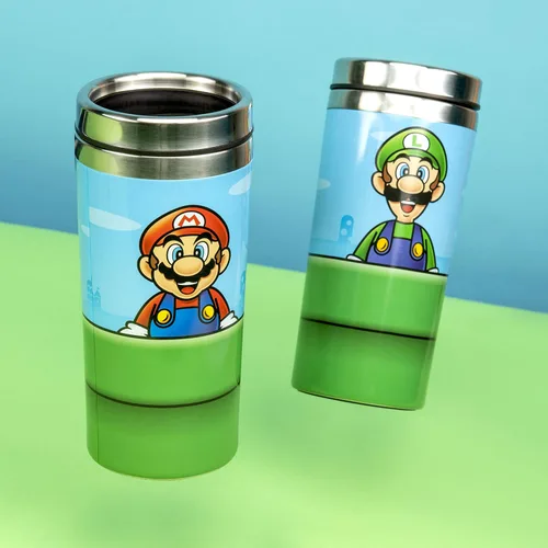 Vista 3 de Paladone Super Mario Warp Pipe - Taza de viaje de acero inoxidable de 15.2 fl oz, con licencia oficial de Nintendo