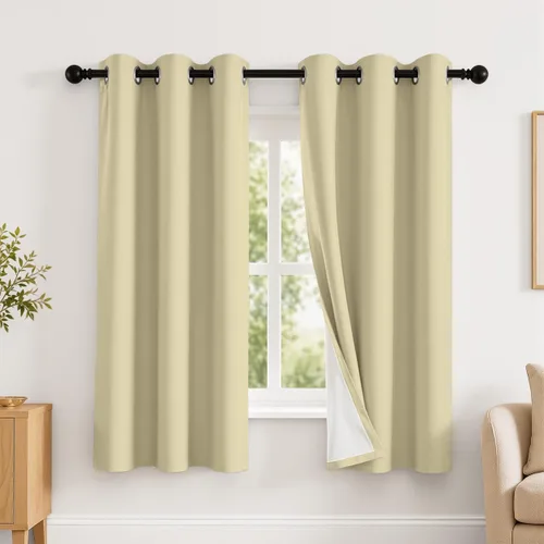 Vista 16 de 2 paneles de cortinas 100% opacas, de peso medio, con aislamiento térmico y ojales para dormitorio, sala de estar, tratamiento de ventana