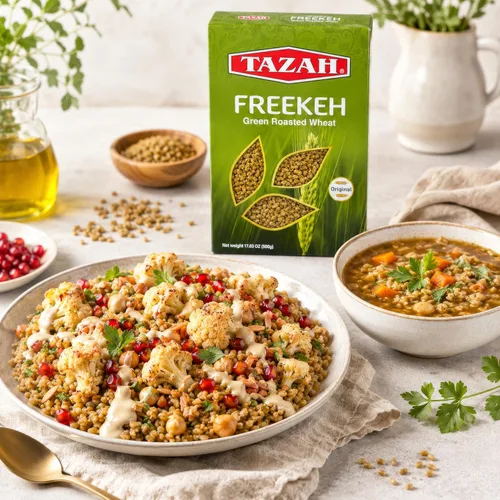 Vista 8 de TAZAH Freekeh - Trigo tostado verde, grano de trigo duro verde tostado original para pilaf Freekeh, sopa, ensaladas y guarniciones, producto