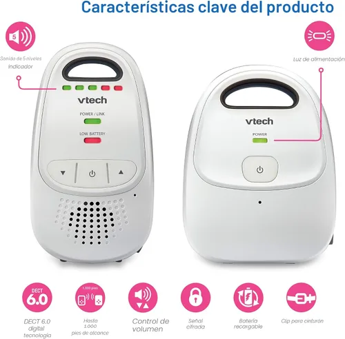 Vista 2 de Monitor digital para bebés VTech Safe & Sound, Monitor con dos unidades para padres, paquete de de 1, Blanco