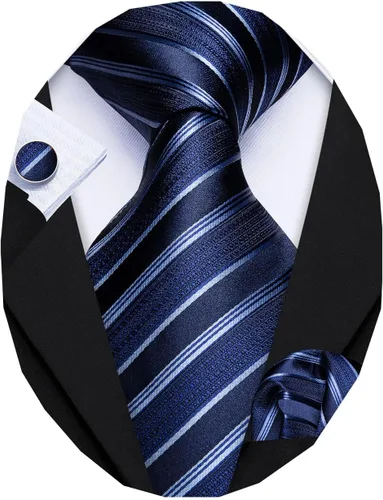 Vista 69 de Barry.Wang Juego de corbatas para hombre, corbata de seda a rayas, tejido a cuadros, gemelos formales, negocios, boda