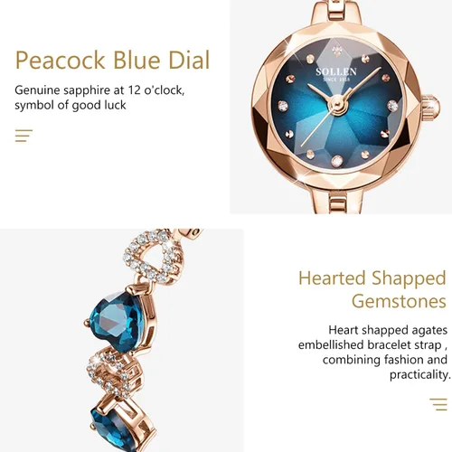 Vista 5 de SOLLEN Reloj de cuarzo para mujer, relojes analógicos de cuarzo de moda impermeables para mujer