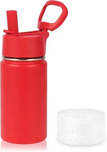 Vista 35 de Volhoply Botella de agua de acero inoxidable aislada de 14 onzas con tapa de pajita y funda de silicona, sin BPA, fácil de usar para niños y niñas