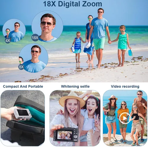 Vista 5 de Zopsc Cámara digital 4K de Vlog de 48 MP, enfoque automático de 48 MP, cámaras de zoom digital 18X para Vedio, pantalla abatible de 3 pulgadas Negro