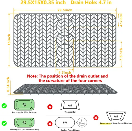 Vista 53 de Protectores de fregadero de cocina de 12 x 11 y 13 x 11 pulgadas, protectores de silicona para fregadero de cocina para la parte inferior del Gris