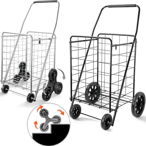 Vista 10 de Wellmax Heavy Duty Grocery Cart, Metal Folding Shopping Cart, 160 lb Max