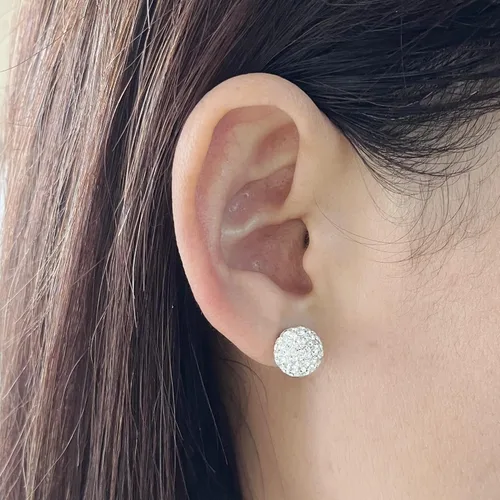 Vista 4 de Aretes de tuerca de plata fina 925 con bola de cristal 8 mm 10 mm