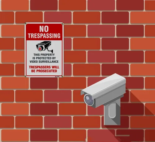 Vista 6 de Paquete de 2 letreros de metal grandes sin tropiezos de videovigilancia, 10 x 14 pulgadas, aluminio libre de óxido, propiedad protegida por cámara