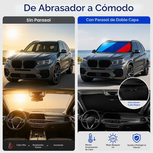 Vista 4 de 240T - Parasol de doble capa para parabrisas de automóvil, visera UV plegable Large 240T double-layer shade for X3, X5, X7 SUVs. Black reverse