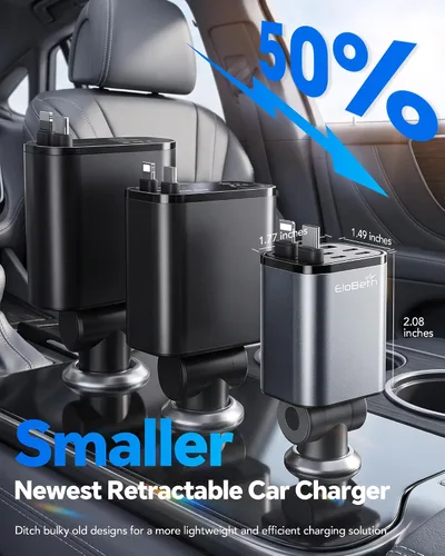 Vista 6 de EloBeth Cargador de coche retráctil de 120 W, cargador de coche 7 en 1 USB Cable gris-120W para Apple+Tipo C (actualizado)
