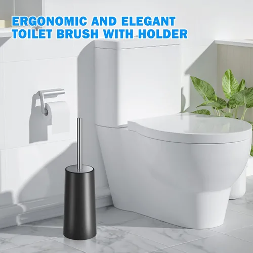 Vista 6 de Escobilla de inodoro y soporte, escobilla de inodoro con mango largo de acero inoxidable 304, cepillo para inodoro de baño, ergonómico, elegante