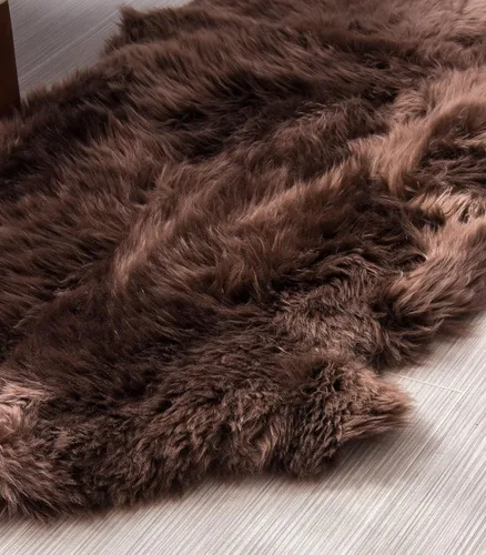 Vista 48 de HUAHOO Alfombra de piel de oveja genuina prémium Negra Real de Australia Piel de oveja natural de lujo, alfombra esponjosa de lana de cordero