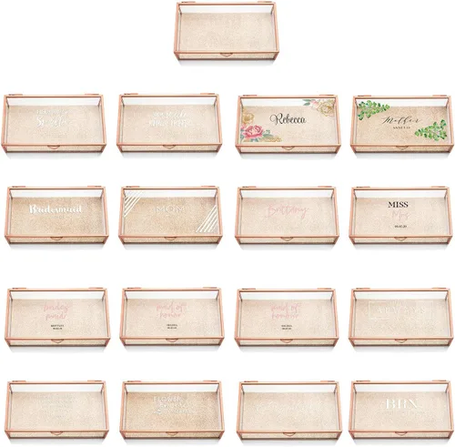 Vista 6 de WEDDINGSTAR Organizador de joyero de cristal rectangular grande personalizado Bordes de oro rosa - Fuente de guión
