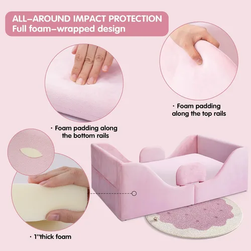 Vista 4 de Cama infantil con barandillas de seguridad, tamaño cuna Rosa