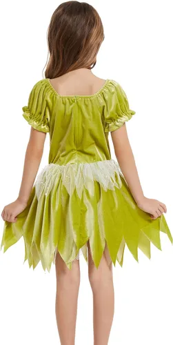 Vista 4 de Disfraz de cuento de hadas para niñas, vestido de hoja de hada, traje de cosplay Pixie, Verde