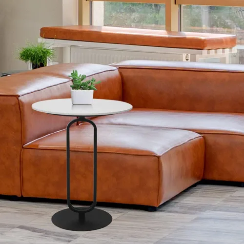 Vista 6 de Mesa auxiliar con parte superior de mármol, mesa redonda de metal para sofá, mesa auxiliar moderna, bandeja de café, escritorio auxiliar para sofá