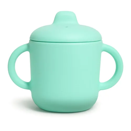 Vista 12 de Vasos para sorber con asas, pequeños vasos de silicona a prueba de fugas, 5 onzas, antiderrames, para niños pequeños (azul polvo)