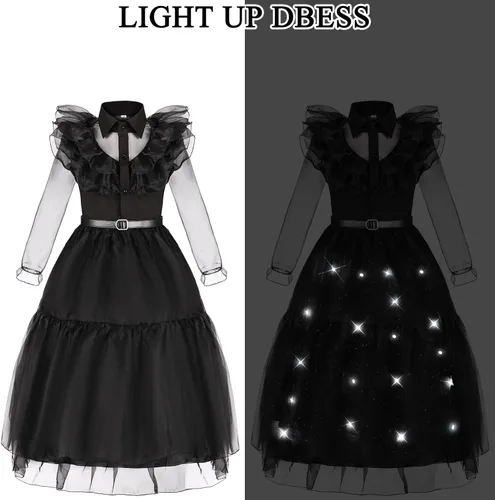 Vista 3 de Disfraz iluminado para niñas, disfraces de Halloween con cinturón, collar, calcetines, banda para el cabello, varita