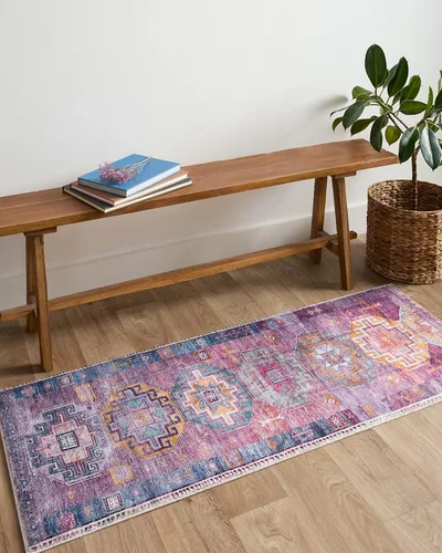 Vista 2 de Loloi Fiona - Alfombra decorativa azul/morado de 2 pies x 5 pies B20342 aprox. Cocina de entrada 2x5, contemporánea, juguetona, abstracta
