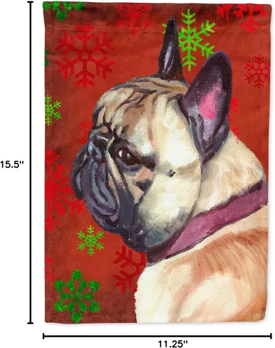 Vista 7 de Caroline's Treasures LH9580GF - Bandera decorativa para jardín, diseño de bulldog francés, diseño de copos de nieve rojos, para exteriores, patio