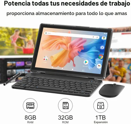 Vista 5 de Tablet Android 15, tabletas de 10 pulgadas, tabletas 2 en 1 con funda de teclado