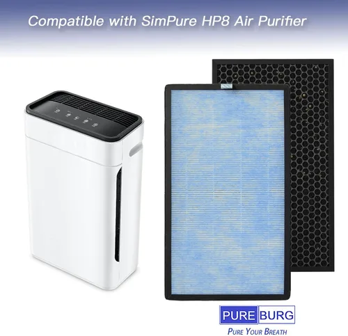 Vista 2 de PUREBURG Filtro de repuesto compatible con SimPure HP8 purificador de aire, paquete de 2 unidades de carbón activado HEPA H13 2 en 1 filtración de 4