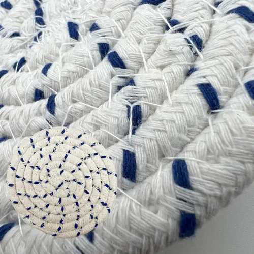 Vista 5 de Posavasos de algodón tejido hecho a mano, juego de 8 con soporte, absorbente, protege la mesa, 4.3 pulgadas de diámetro, decoración del hogar