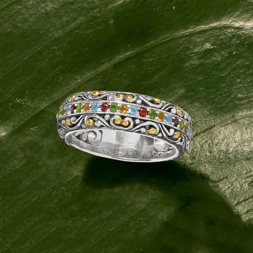 Vista 5 de Ross-Simons 0.34 ct. t.w. Multi-Gemstone Bali-Style Ring in Sterling Silver With 18kt Yellow Gold