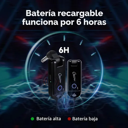 Vista 7 de GTRS GWU4 UHF Sistema de guitarra inalámbrica 4 canales de señal, transmisor y receptor recargable, coincidencia automática, baja latencia, rango
